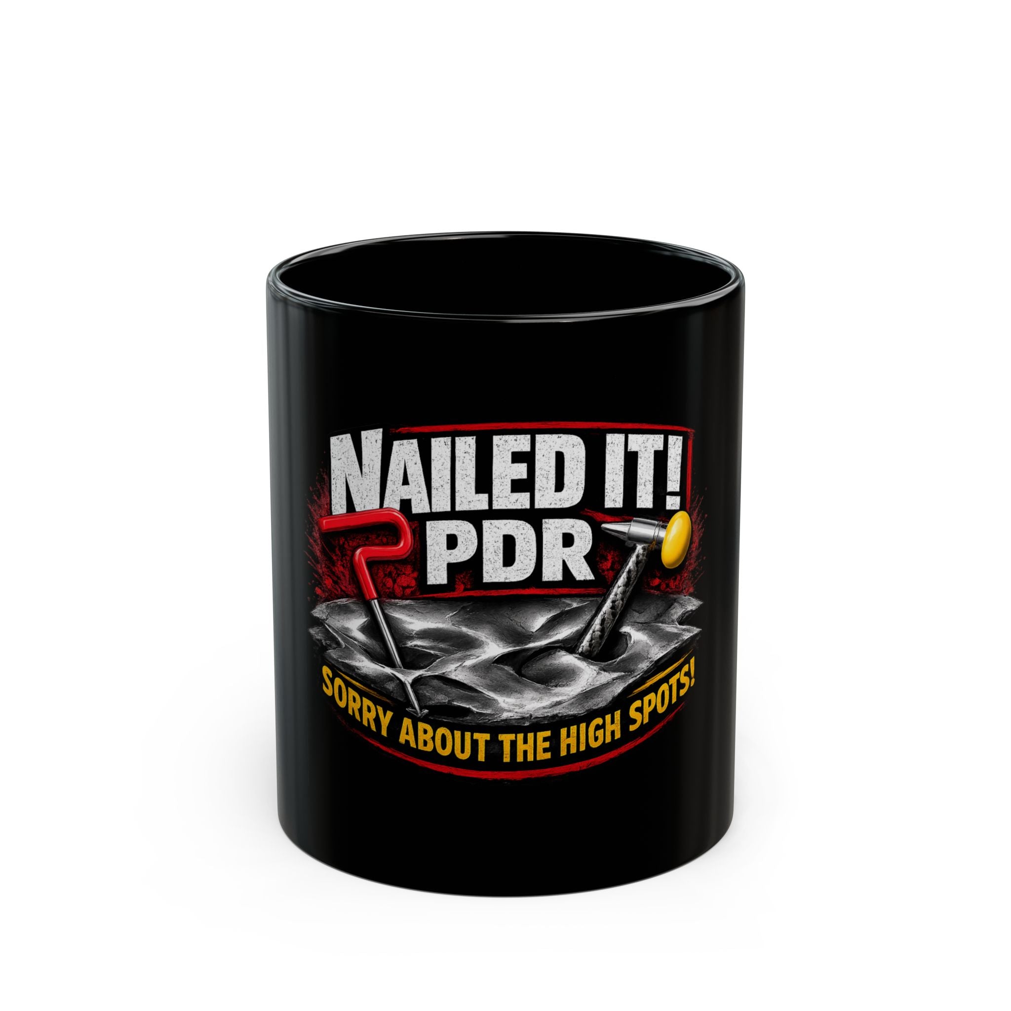 PDR Technician Black Mug – "Nailed It! PDR" Funny Dent Repair Coffee Cup